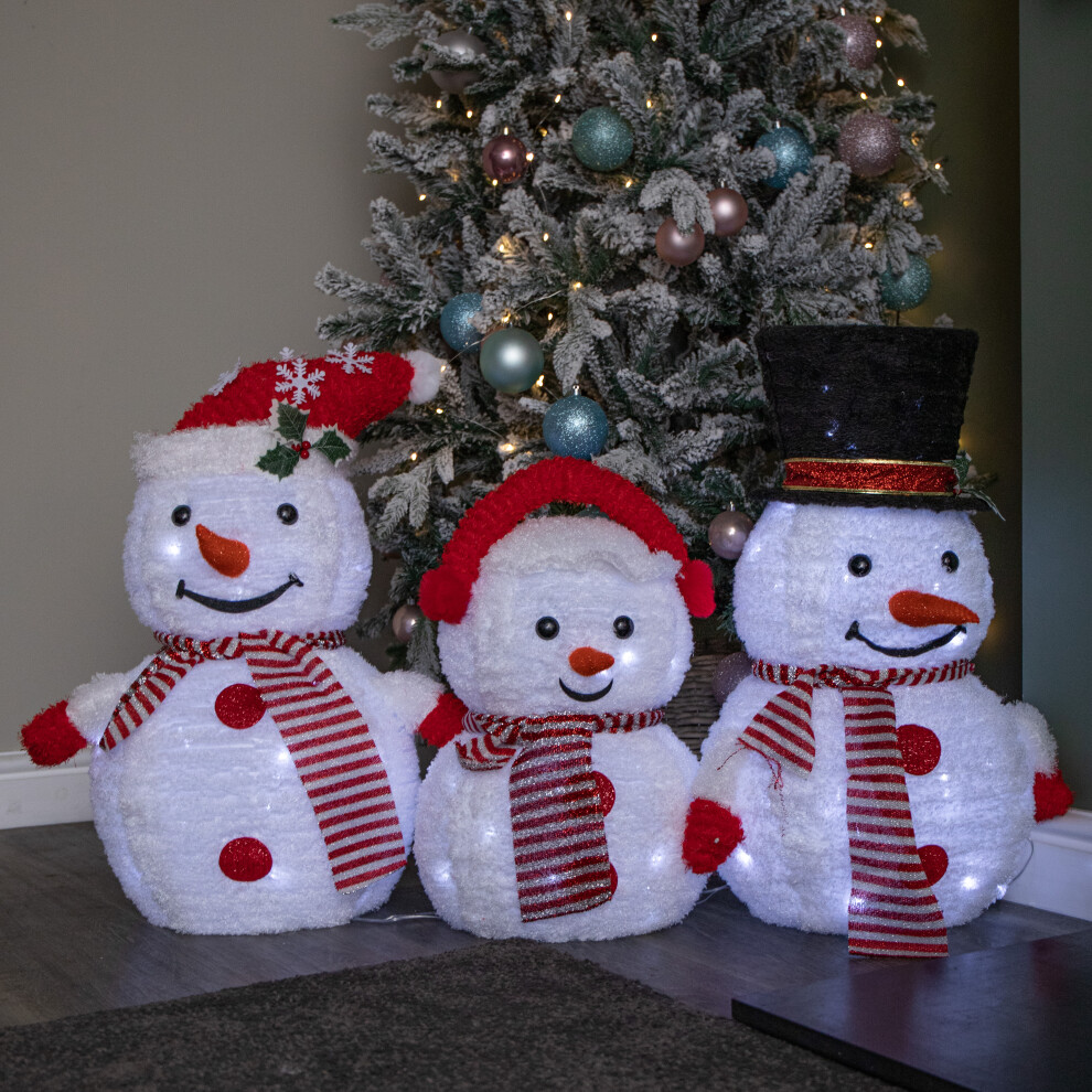 B&Q - 70Cm Set Of 3 Light Up Foldable Cloth Christmas Snowmen With 130 White Leds - Image 3