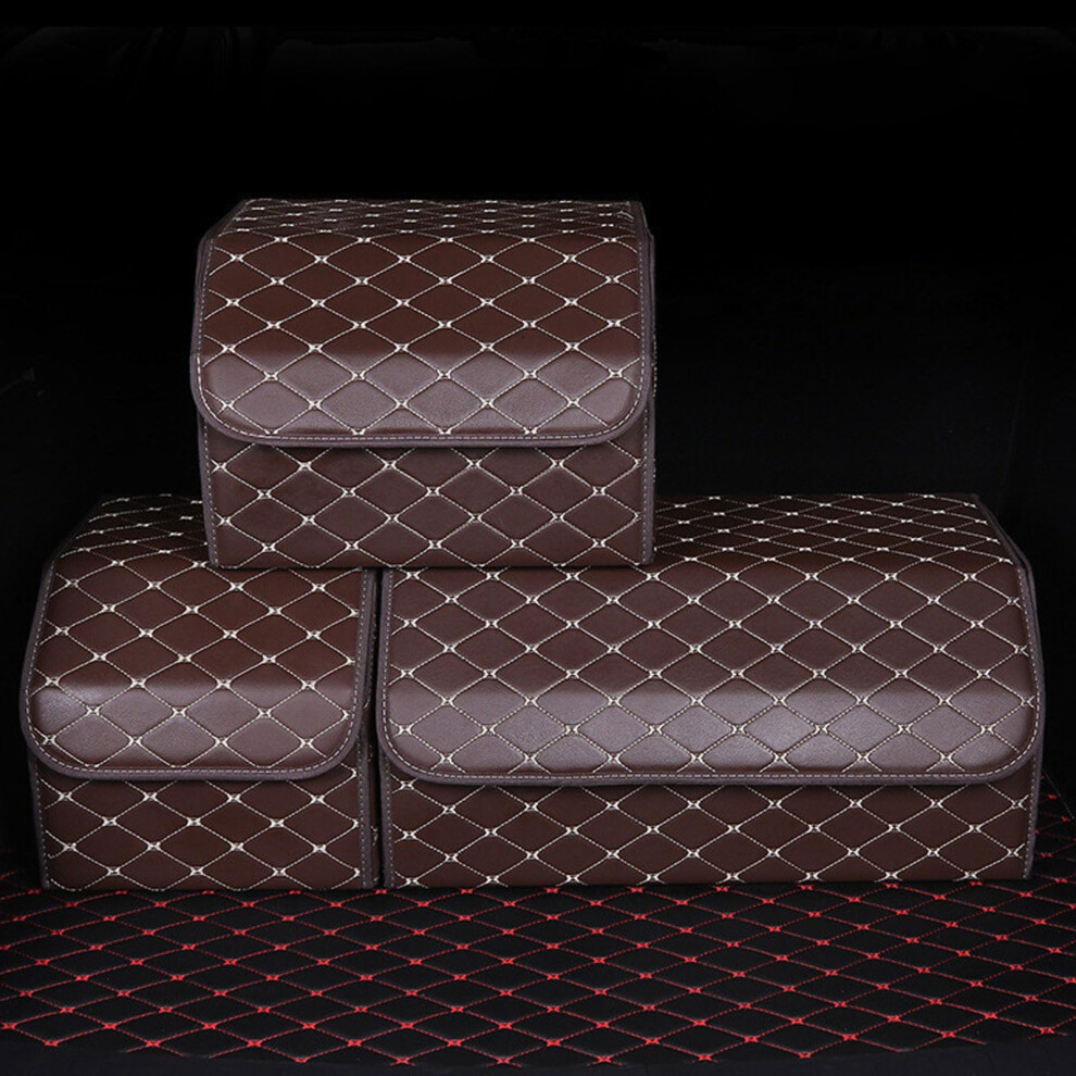 Multipurpose Collapsible Leather Car Trunk Storage Organizer With Lid 55X30x30cm Car Trunk Organizer For Suv Dark/Brown 9393856381470