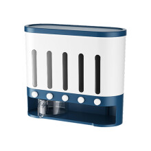 Cereal Dispenser Wall Mounted With 5 Grids Blue Visible Window Dry Food Storage For Nuts Grains Snacks Beans