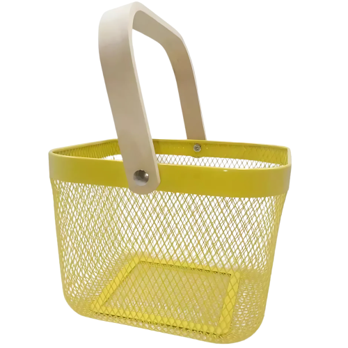 Gold Wire Fruit Basket - Wooden Handle Organizer 1