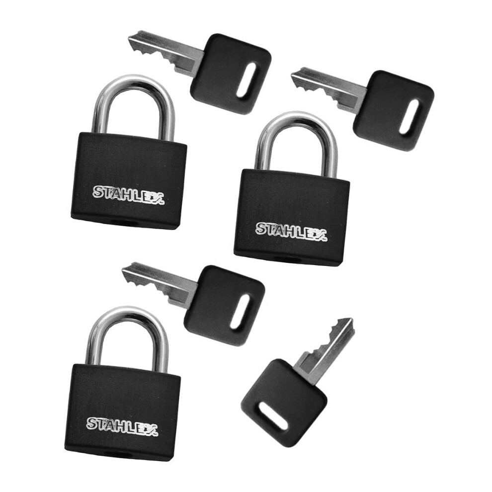 Set Of 3 Padlocks (30 Mm, Black, With 4 Keys) 8719762734796