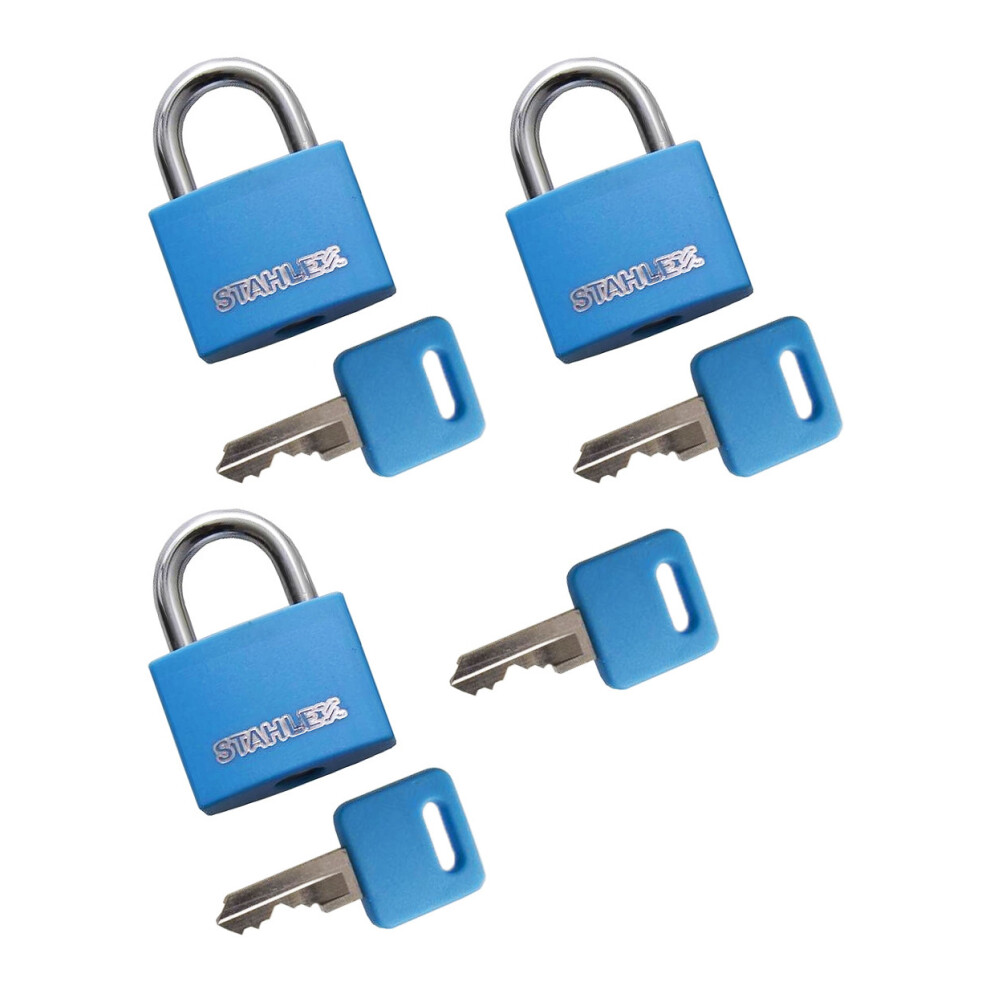 Set Of 3 Padlocks (30 Mm, Blue, With 4 Keys) 8719762734857