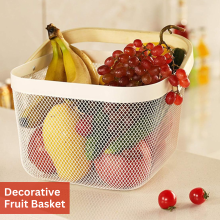 Gold Wire Fruit Basket - Wooden Handle Organizer
