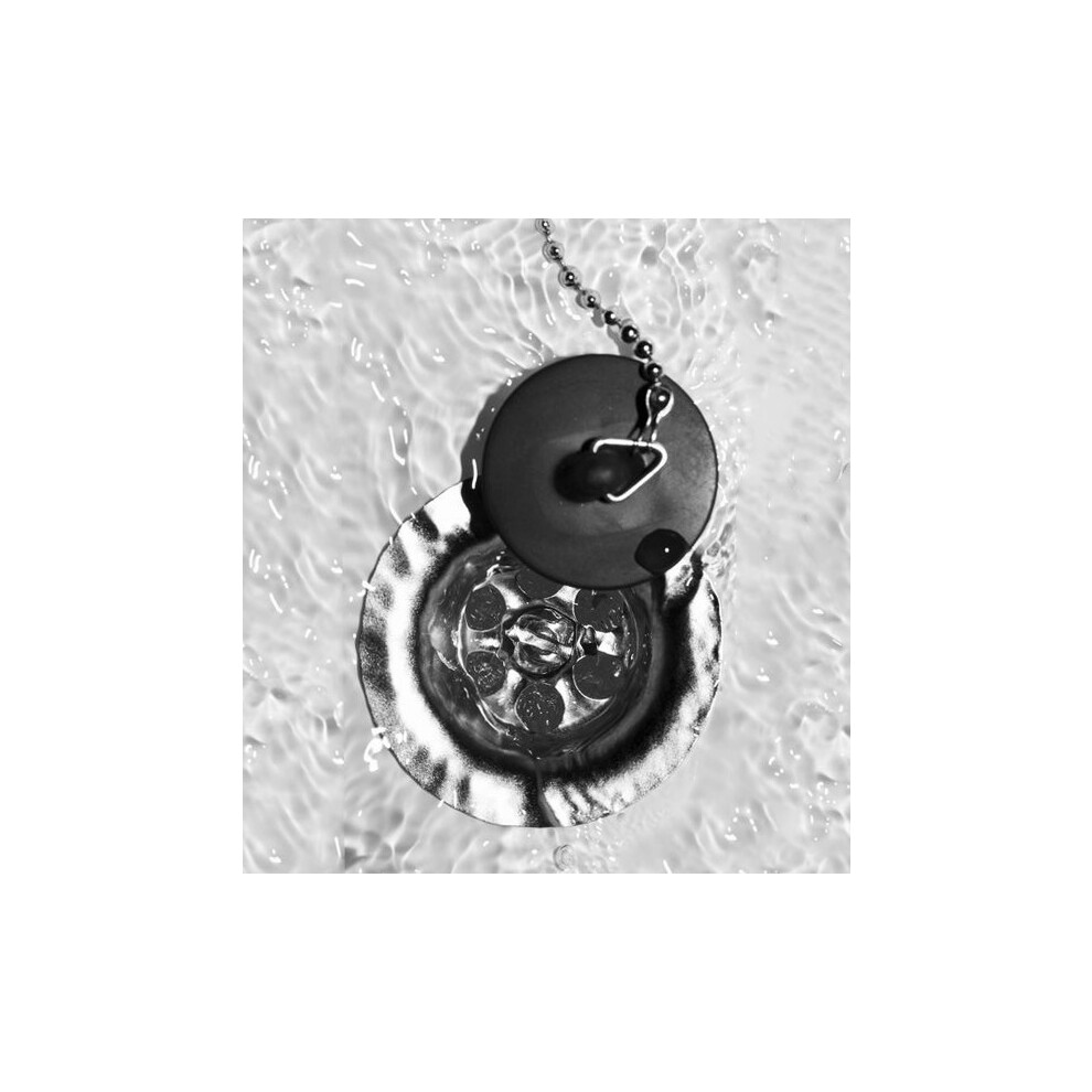 Set Of 6 Rubber Drain Stoppers, (44 Mm, Black) With Chain 8719762748472