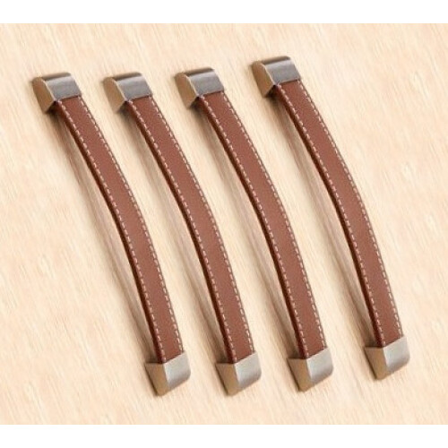 Set mit 4 Ledergriffe (192 mm, braun, Metallendstück)