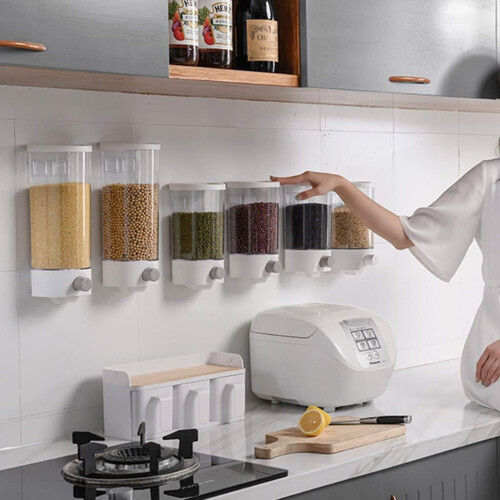 Wall Mounted Automatic Rice Cereal Dispenser Plastic Transparent Storage For Kitchen Pantry 2