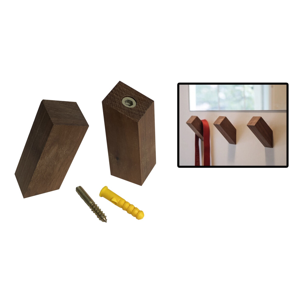 Set Of 6 Wooden Clothes Hooks (Square, Walnut Wood) 8719762757979