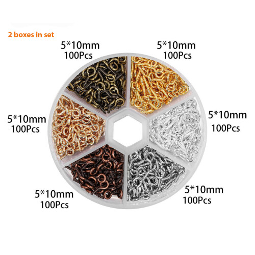 Set mini occhielli a vite (1200 pezzi, 5x10 mm, diversi colori, in 2 scatole) 1