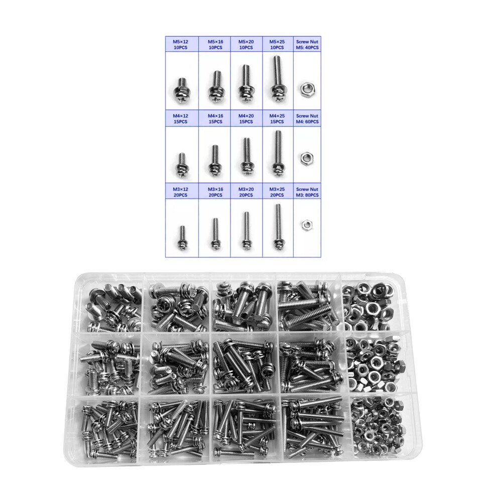 Set Of 360 Bolts, Nuts And Washers (Crosshead, M3, M4, M5) 8719762758853