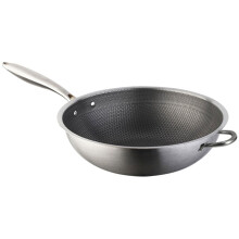 Silver Stainless Steel Honeycomb Wok Pan Non Stick for Gas Stove
