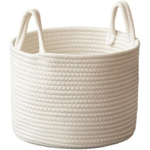 Baby Toy Storage Basket Solid White Cotton Rope Design Nursery Organization 1