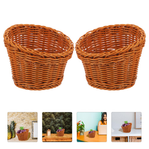 2 Rattan Obstkorb Lebensmittel Servierplatte 2