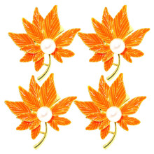 4Pcs Orange Metal Napkin Buckles Maple Leaf Design Party Table Rings
