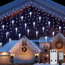 9m/300 LED Icicle Lights , White Fairy Twinkle Lights - IP44 Waterproof/Remote Control/8 Modes/Memory/Timer