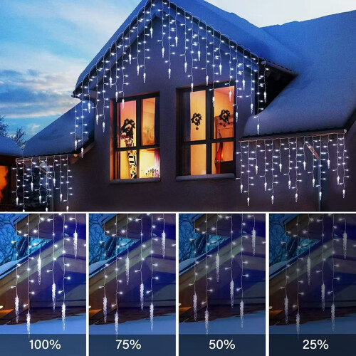 9m/300 LED Icicle Lights , White Fairy Twinkle Lights - IP44 Waterproof/Remote Control/8 Modes/Memory/Timer 1