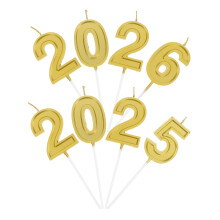 10 Sets 2025 En 2026 Nieuwjaar Cijferkaarsen Kersttaart
