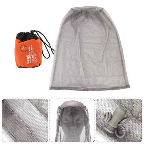Outdoor Grey Mesh Mosquito Net Hat Polyester Full Face Neck Cover 2