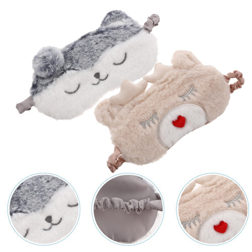 2Stk Plüsch Schlafmaske Hülle Augenschutz 2