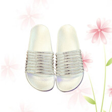 Diamond Streifen Bling Hausschuhe Damen Sommer Slides Silber 36