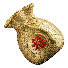 Spaarpot in de vorm van een geldzakje van hars voor thuisgebruik, 2 stuks, gouden ornament.