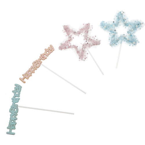 2 Sets Mesh Pearl Star Cake Topper Decors 2