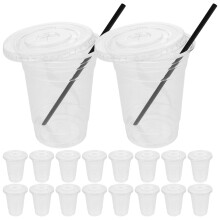 50Stk Transparente Kunststoffbecher 520Ml Mit Deckeln Und Strohhalmen