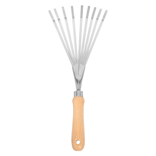Rastrillo Inoxidable Con Mango Madera Para Hojas Caídas