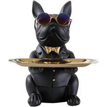 Statue décorative de bouledogue, plateau de rangement, tirelire, porte-clés, porte-en-cas, statue d'art