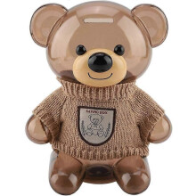 Tirelire adaptée, tirelire portable pour enfants, motif ours en plastique transparent.