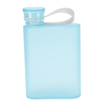 Litteä vesipullo, vuotamaton, läpinäkyvä, neliönmuotoinen, kannettava paperinen vesipullo, 380 ml, sininen