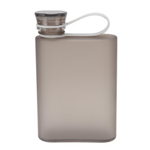 Bouteille d'eau plate en plastique transparent, carrée et portable, 380 ml, grise, étanche