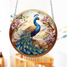 11.8 Inches Blue Peacock Acrylic Window Hanging Decor Jungle Animals Wall Art Mural Bedroom Office Decor Gift for Mom
