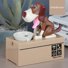 (weißbraun) Spardose, Münzspardose, hungriger, fressender Roboterhund, mechanisches Schweinchen, 100%