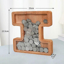(I) 9,1 Zoll (ca. 23 cm) große Spardose aus Holz mit 26 Buchstaben – ideal als Geldbox, Münzsafe, Aufbewahrungsorganizer