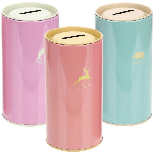 3 stuks blikken spaarpotten voor op het bureau, compacte spaarpot 1