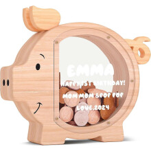 Alcancía de madera para decoración de cumpleaños: tamaño de 25 cm, diseño clásico, material duradero,