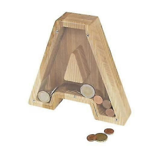 (A) Alcancía con letras de madera
