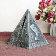 (16,5 cm - Gris) Hucha de metal con forma de pirámide egipcia, estilo vintage, para mesa, para niños