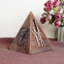 (16,5 cm - Borgoña) Hucha de metal con forma de pirámide egipcia, estilo vintage, para mesa, para niños