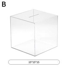 (B) Hucha de acrílico transparente para adultos, se abre fácilmente. Transparente.