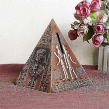 (Borgoña - 16,5 cm) Hucha de metal con forma de pirámide egipcia vintage, decorativa para mesa, ideal