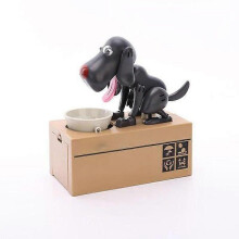 (Negro Amarillo) Hucha de perrito Puggy con batería, juguete robótico para morder monedas, hucha para