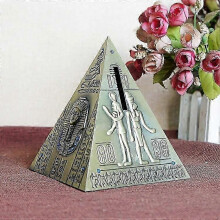 (Bronce - 13 cm) Hucha de metal con forma de pirámide egipcia vintage, hucha decorativa para mesa, ideal