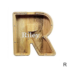 (R)25-26 Alcancía de madera con letras divertidas, caja para ahorrar dinero, regalo para niños y adultos