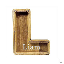 (L)25-26 Alcancía de madera con letras divertidas, caja para ahorrar dinero, regalo para niños y adultos