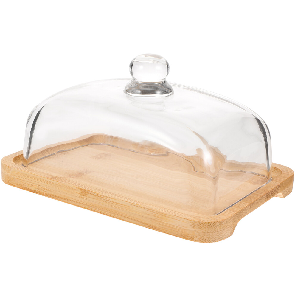 Butter Wood Dish Z Pokrywką Szklaną, Butter Tray, Cheese Holder-image