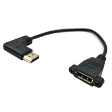 DP To DP Cable, 12 Inch Angle DisplayPort Male To DisplayPort Female, Panel Mount With Screw Hole, Audio Video Cable