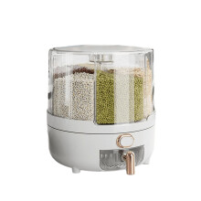 360 Degree Rotating Grain Dispenser 9.8/11.4 Inch Transparent PP Rice Storage 6-Compartment Container For Small Grains And Beans White