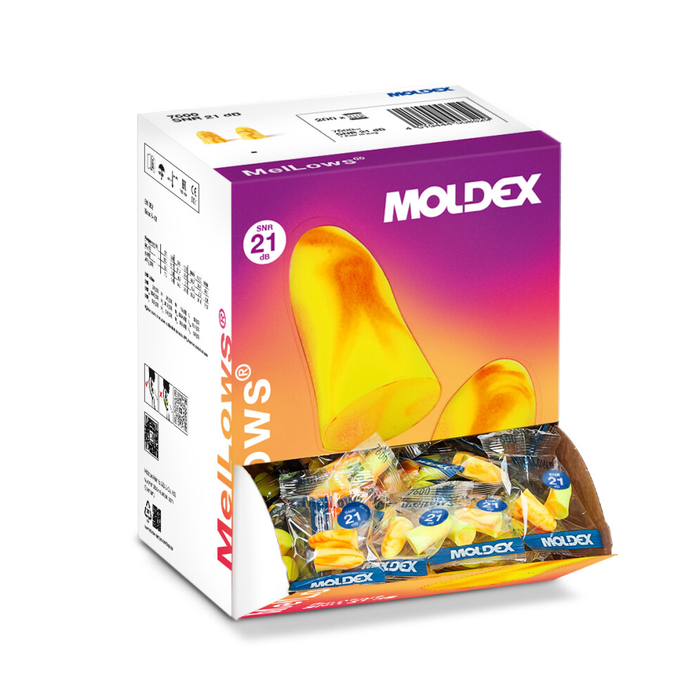 (Box of 200 Pairs) MOLDEX 7600 Mellows Soft Foam Earplugs SNR 21dB