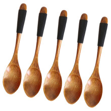 5 Unidades Colher Madeira 14 Cm Para Crianças Portátil